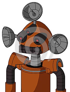 Brownish Droid With Rounded Head And Keyboard Mouth And Three-Eyed And Radar Dish Hat