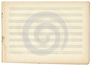 Brownish empty music notebook sheet in a ruler for recording notes. Music notation elements for design