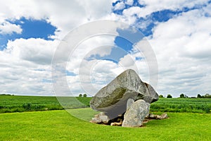 The Brownshill Dolmen, a magnificent megalithic granite capstone, located in County Carlow, Ireland.
