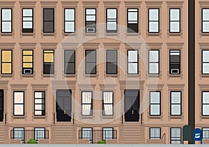 Brownstone old Manhattan New York city building vector illustration