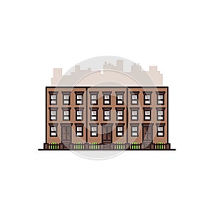 Brownstone old Manhattan New York city building. Vector isolated illustration on the white background