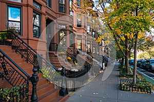 Brownstones and autumn color in Park Slope, Brooklyn, New York City photo