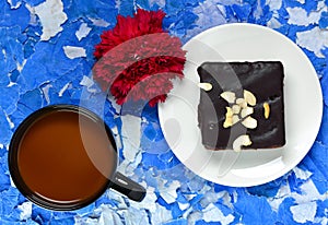 Browny cake and coffee.