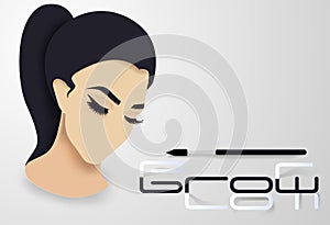 Brows and lashes lettering. Vector illustration of lashes and brows. For beauty salon, lash extensions maker, brow