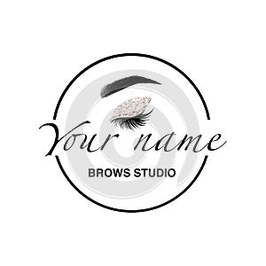 Brows studio logo elements. Brow bar label. Eyebrows. Micro branding. Make up logo photo