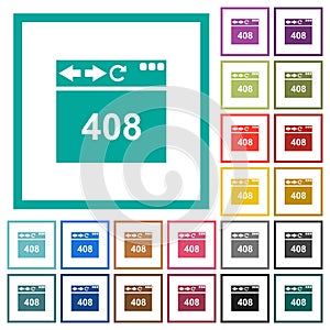 Browser 408 request timeout flat color icons with quadrant frames