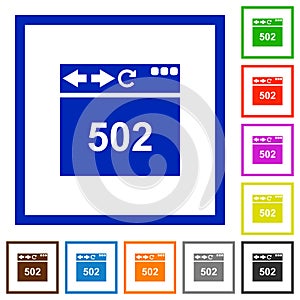 Browser 502 Bad gateway flat framed icons