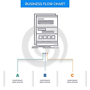 Browser, dynamic, internet, page, responsive Business Flow Chart Design with 3 Steps. Line Icon For Presentation Background
