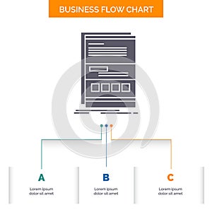 Browser, dynamic, internet, page, responsive Business Flow Chart Design with 3 Steps. Glyph Icon For Presentation Background