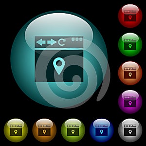 Browser get location icons in color illuminated glass buttons