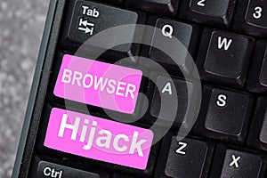 Browser Hijack on keyboard isolated on laptop background