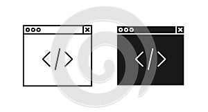Browser html coding vector icon set. Outline search engine optimization symbol for apps and website