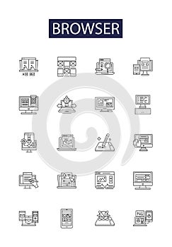 Browser line vector icons and signs. Web, Chrome, Firefox, Safari, Edge, Opera, Explorer, Internet outline vector