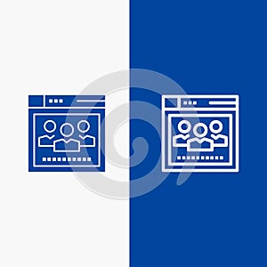 Browser, Network, Web, Education Line and Glyph Solid icon Blue banner