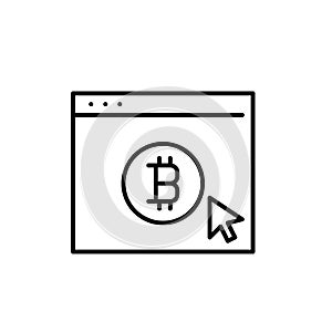 Browser page with mouse clicking on bitcoin symbol. Cryptocurrency use, trading and investment. Pixel perfect vector