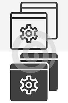 Browser settings line and solid vector icon set