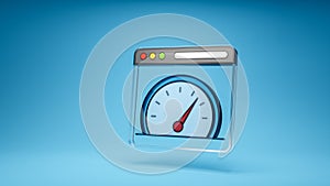 Browser speed, webpage speed, internet speed test symbol. 3d icon on blue background. 3d rendering