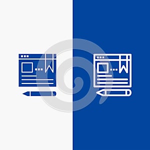 Browser, Text, Pen, Education Line and Glyph Solid icon Blue banner