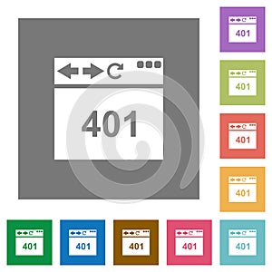 Browser 401 Unauthorized square flat icons
