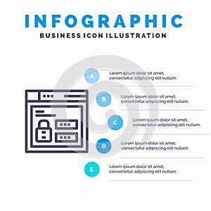 Browser, Web, Lock, Code Blue Infographics Template 5 Steps. Vector Line Icon template