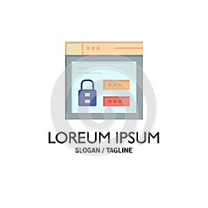 Browser, Web, Lock, Code Business Logo Template. Flat Color