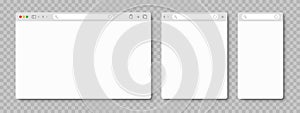 Browser web window mockup, simple blank web page frame, search in internet, template browser window on laptop computer, tablet and