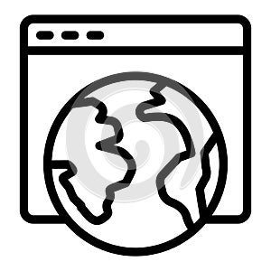 Browser website with planet Earth line icon, info tech concept. Vector graphics. Page of internet browser, global sign