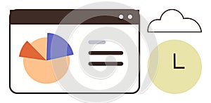 Data Analysis Dashboard with Pie Chart, Time Management, and Cloud Storage Concept