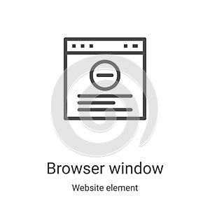 browser window icon vector from website element collection. Thin line browser window outline icon vector illustration. Linear