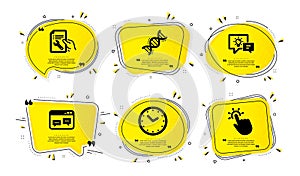 Browser window, Idea lamp and Time icons set. Repair document, Chemistry dna and Touchpoint signs. Vector