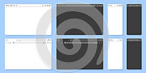 Browser window. Internet browsing tab UI template for mobile web page and desktop app. Light and dark mode browser bars