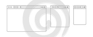 Browser window line design. Vector isolated web elements. Line template with browser window for mobile device design. Blank