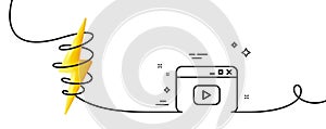 Browser Window line icon. Video content sign. Continuous line with curl. Vector