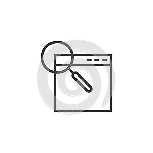Browser window with magnifying glass line icon