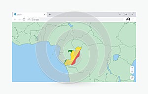Browser window with map of Congo, searching  Congo in internet