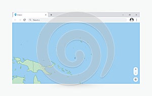 Browser window with map of Nauru, searching  Nauru in internet