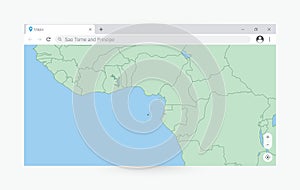 Browser window with map of Sao Tome and Principe, searching  Sao Tome and Principe in internet