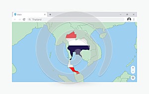 Browser window with map of Thailand, searching  Thailand in internet