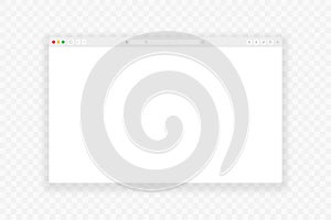 Browser window. Realistic empty web page with toolbar, search and shadow. Browser window mockup on transparent background. Vector
