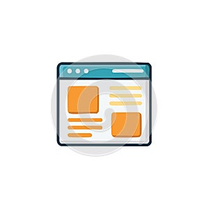 Browser Window Web Page Layout Icon Showing Abstract Content Blocks and Text Lines for Digital Design