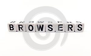 browsers word built with white cubes and black letters on white background