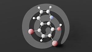 broxyquinoline molecule, molecular structure, antiprotozoal agent, ball and stick 3d model, structural chemical formula with photo