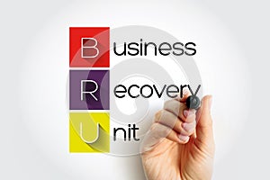 BRU - Business Recovery Unit acronym, business concept background