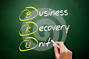BRU - Business Recovery Unit acronym, business concept on blackboard