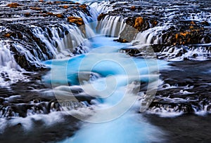 Bruarfoss waterfall in Winter, Reykjavik, Iceland