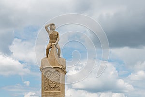 Bruckmandl Statue on the Stone Bridge in Regensburg, Germany