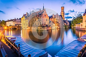 Bruges, Belgium, buildings and canals.