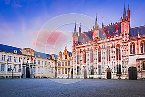 Bruges, Belgium. Burg, historic square with Gothic and Renaissance buildings in West Flanders