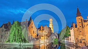 Bruges Belgium city skyline night time lapse