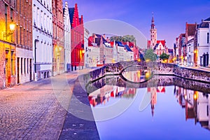 Bruges, Belgium - Flanders. Beatiful Spiegelrei Canal, famous in Brugge city